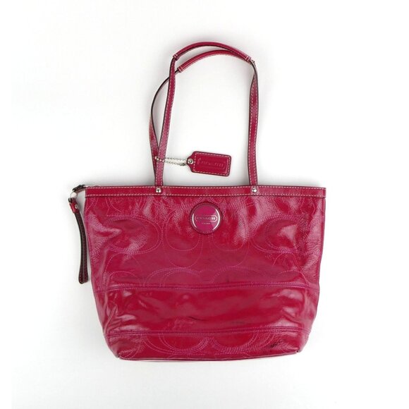 Coach Signature Stitched Berry Patent Leather Shoulder Bag F15142 - Picture 1 of 15